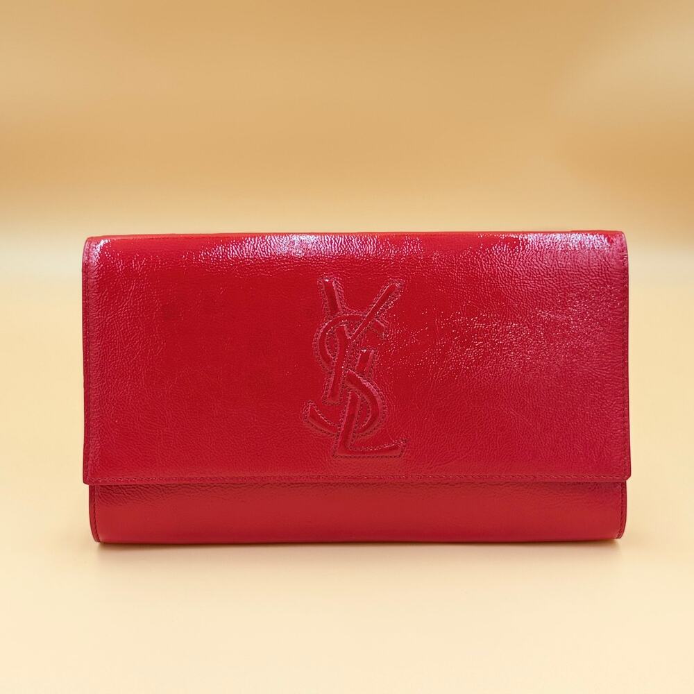 Authentic Saint Laurent Belle de Jour Red Leather Clutch Bag with COA